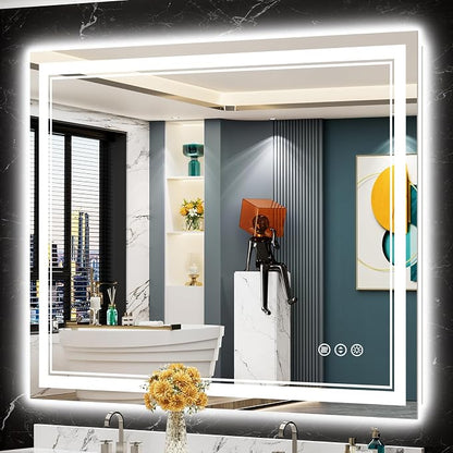 48x40 LED Bathroom Mirror with Lights, Backlit and Front Lit Anti-Fog Lighted by Awandee