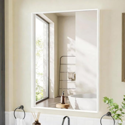 24x32 Inch White Bathroom Mirror, Wall Mounted Bathroom Vanity Mirrors by Dimelax