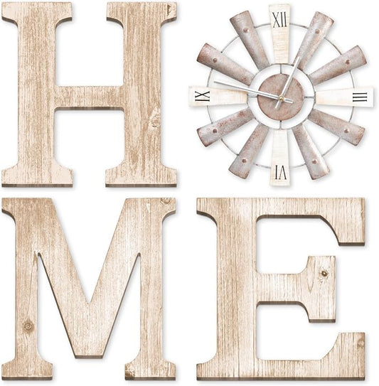 Farmhouse Home Signs with Windmill Clock Wall Decor Rustic Home Letters Wall Art by ZAZIWZ