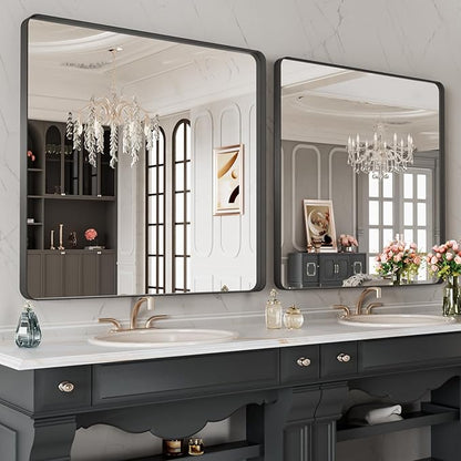 LOAAO 40X38 Inch Black Metal Framed Bathroom Mirror - Image 4