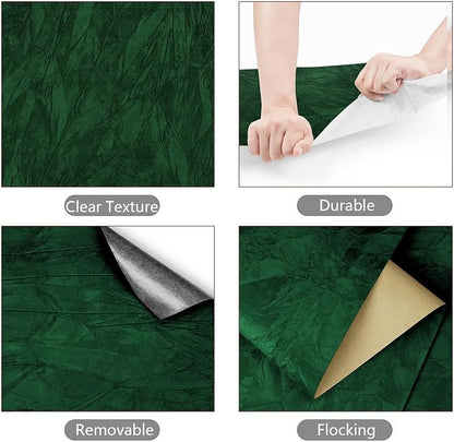 YENHOME 30"X118" Vintage Green Velvet Wallpaper Peel and Stick Dark Green - Image 3