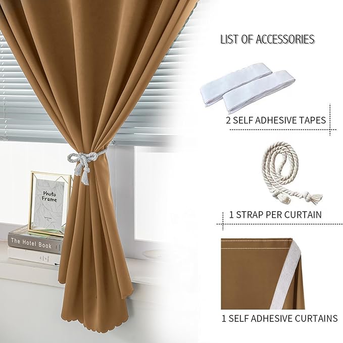 Thermal Blackout Curtains with Self-Adhesive Tape, No Rod No Drill Easy Install - Image 2
