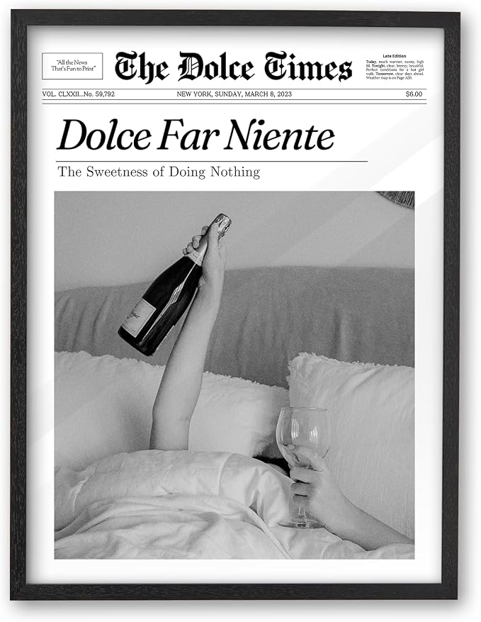 iHery Premium Natural Black OAK Wood 12x16in Dolce Far Niente Framed Wall Art by iHery