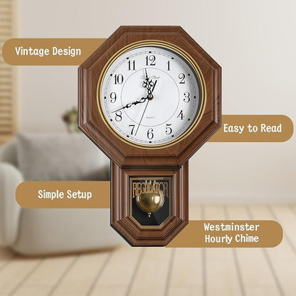 Pendulum Wall Clock Battery Operated, Imitation Wood Plastic Regulator Clock - Image 6