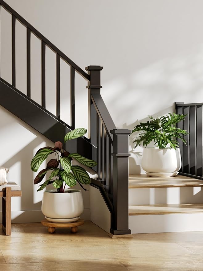 LE TAUCI Ceramic Planter, 10 Inch Plant Pot with Drainage Hole & Saucer – Durable Indoor Planter for Modern Home Decor, White