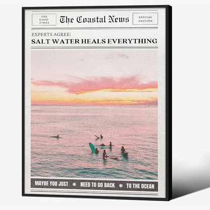 Pink Beach Newspaper Posters Vintage Fashion Coastal Girl Surf Wall Art 08x10 by Unknown