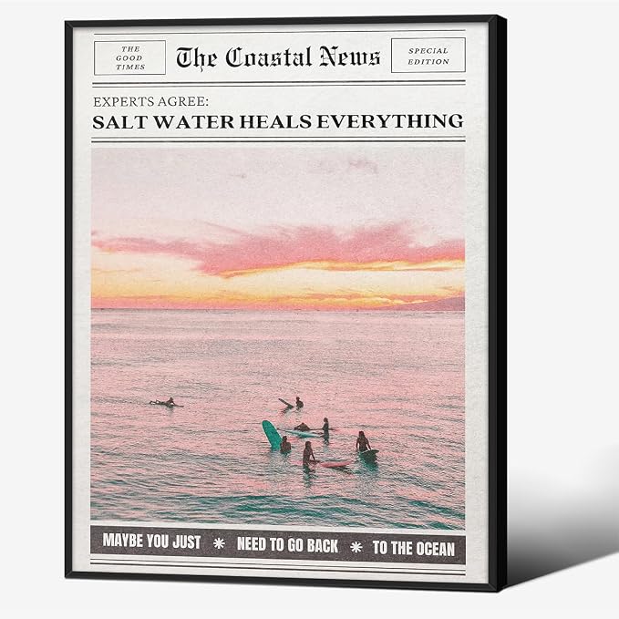 Pink Beach Newspaper Posters Vintage Fashion Coastal Girl Surf Wall Art 12X16 by Unknown