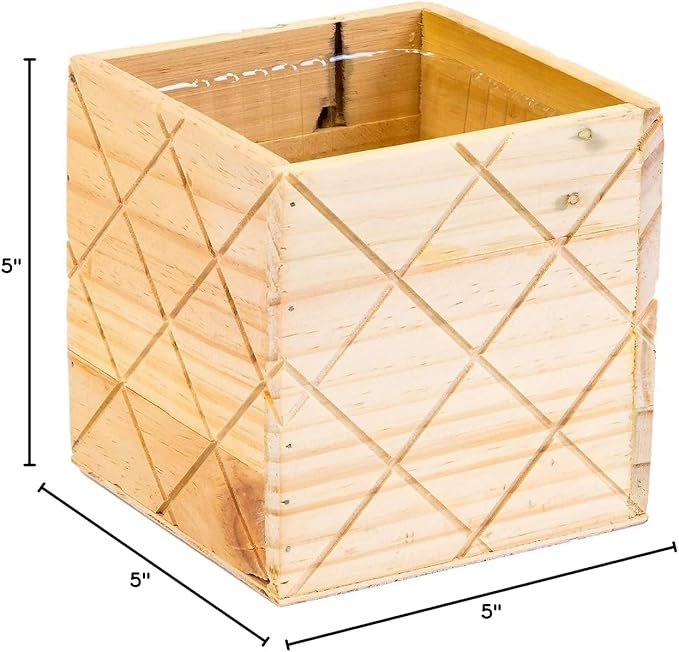 Wood Planter Box with Diamond Cross Hatch Style, 5 Inch Square, Rose Wood, Plastic Liner, Wedding Flowers Holder, Home and Venue Decor (5x5 Diamond Cross Hatch Set of 4, Rose Wood)
