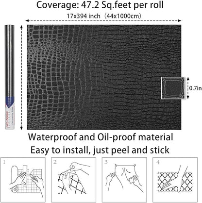 Arthome 17"×393" Black Crocodile Peel and Stick Wallpaper, Charcoal Black - Image 7