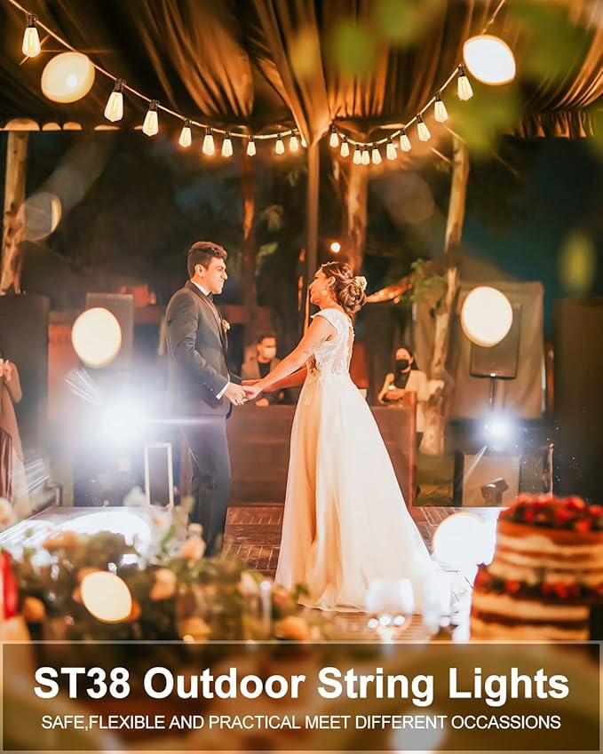 Lightdot 400FT Outdoor String Lights, LED Bistro String Lights with Shatterproof ST38 Vintage Bulbs, 2200K Dimmable, Waterproof Hanging Lights for Porch, Deck, Garden, Backyard, Balcony - ETL Listed