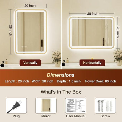 20x28 Inch Gold Framed LED Bathroom Mirror - Image 2