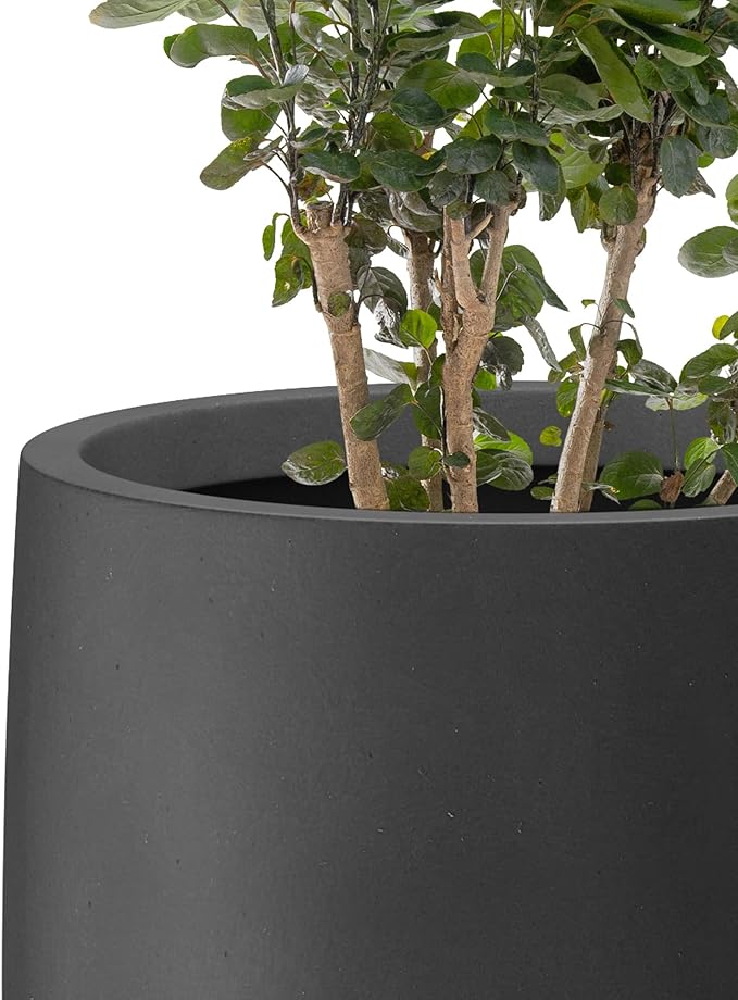 Kante 21.7" H Natural Concrete Tall Planter, Large Outdoor Indoor Decorative Pot with Drainage Hole and Rubber Plug, Modern Round Taper Style for Home and Patio Burnished Black