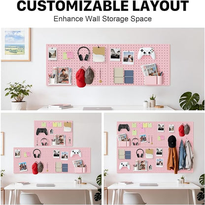 Peg Board, 4 Pack Metal Pegboard Panels Pink Pegboards Wall Organizer - Image 7