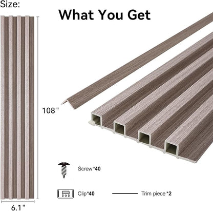 8-Pack WPC Wall Panels 108’’ x 6.1’’ 3D Slat Wall Panel Acoustic Wall Paneling - Image 2