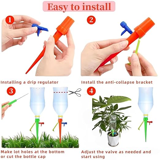 Upgrade Plant Self Watering Spikes Devices, Automatic Watering System with Slow Release Control Valve Switch, Plant Drip Irrigation System for Outdoor & Indoor Plants (12 PCS, Green+Orange)