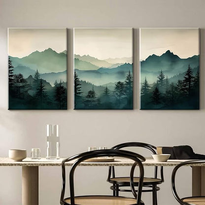 Mountain Wall Art Decor Set of 3 Sage Green Forest Canvas Wall Art Prints - Image 3