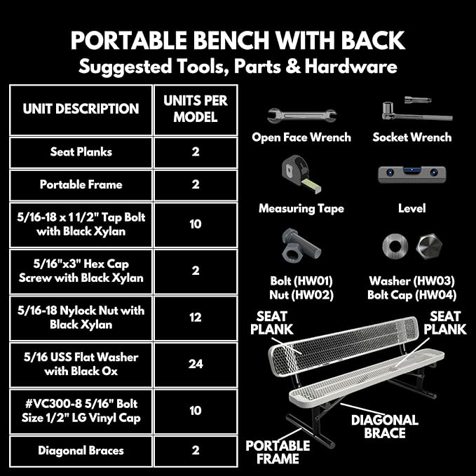 Heavy-Duty Portable Outdoor Bench Thermoplastic Coated, Expanded Metal, Commercial-Grade Seating, Made in America (Portable with Back, 8 Ft, Textured Purple)