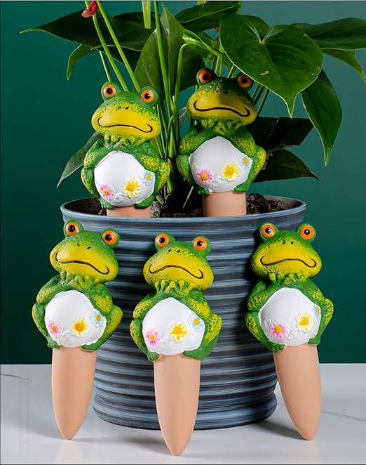 4 Pack Plant Watering Devices, Frog Shape Terracotta Watering Spikes, Vacation Self Watering Planter Insert, Automatic Plant Waterer for Indoor Outdoor Plants (Big Frog)
