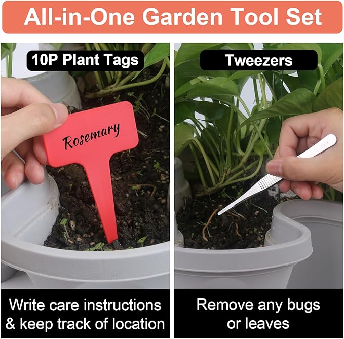 Vertical Planter, 5 Tier Stackable Strawberry Planter with Garden Tool Set, Movable Indoor/Outdoor Garden Herb Pot for Growing Vegetables and Succulents, Gray