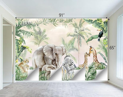 Tropical Animal Plants wallpeper Nursery Kids Bedroom Elephant wall Mural - Image 4