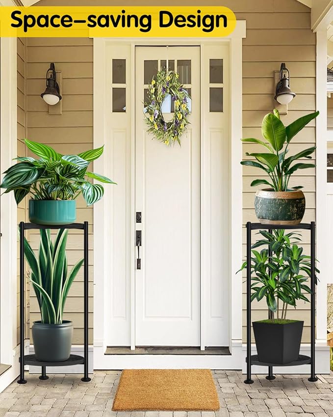 Plant Stand Indoor, 2 Tier Plant Stands for Indoor Plants, 30" Tall Flower Stand with Round Wooden Board Modern Plant Shelf for Living Room, Balcony, Deck