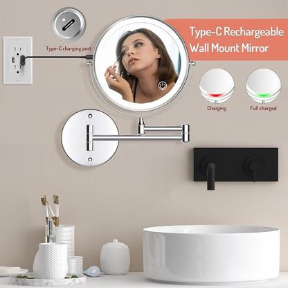 Rocollos Rechargeable Wall Mounted Lighted Makeup Mirror, 8 Inch Double-Sided - Image 2
