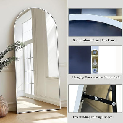 Dewfig Arched White Full Length Mirror, Full Body Mirrors - Image 5