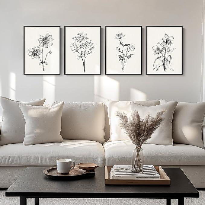 Framed Black and White Floral Wall Art by Cuspin