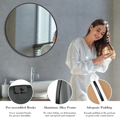 NEWBULIG Round Bathroom Mirror for Over Sink, 30 Inch Wall Mount Vanity Circle - Image 4