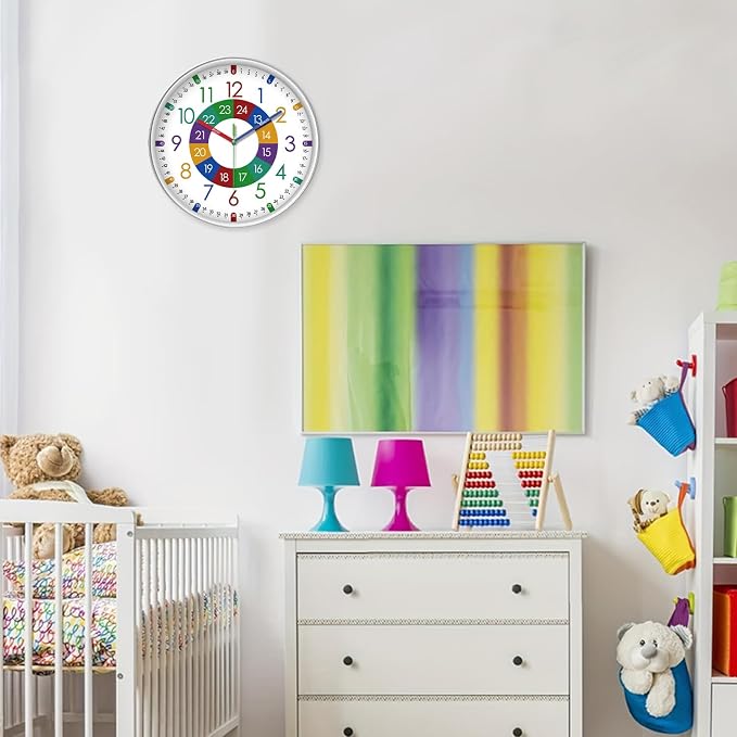 XFM Learning Clock for Kids Silent Non Ticking Battery Operated Colorful - Image 2