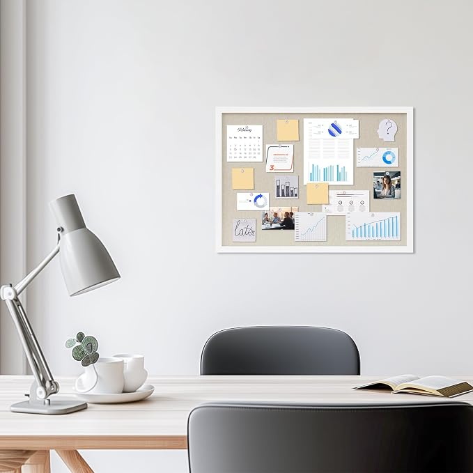 DAHAPYBOO Cork Board with Linen White, Bulletin Board 23"x17" Hanging Corkboards - Image 3