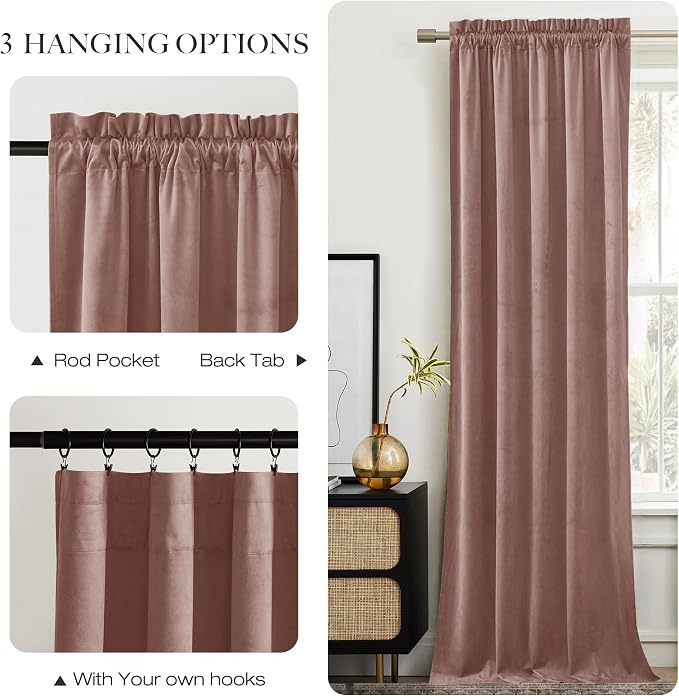 NICETOWN Dusty Pink Velvet Curtains 108 inch Long 52 inch Wide, Luxury and Soft - Image 7