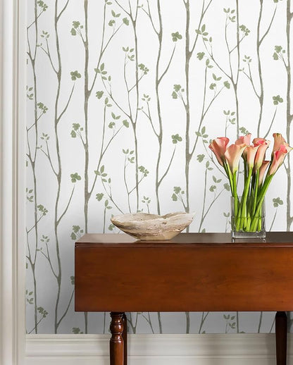Timeet Green Leaf Wallpaper 16" x 197" Boho Floral Peel & Stick Removable - Image 2