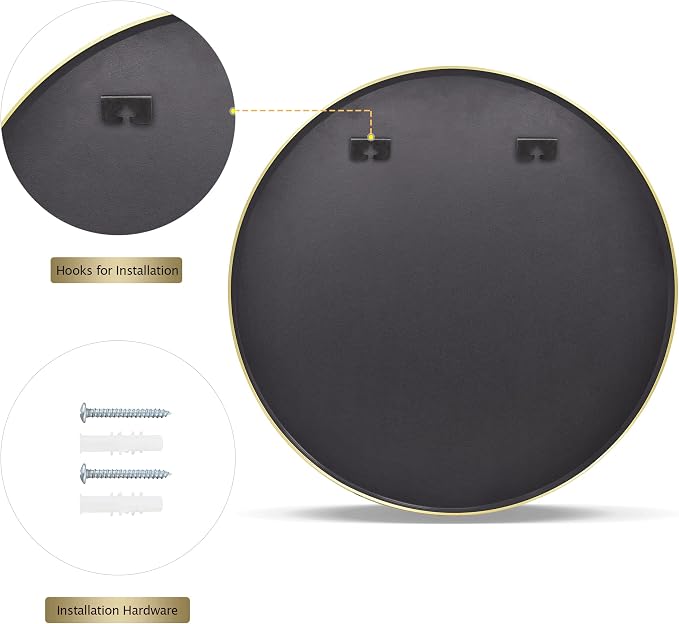 VooBang Round Mirror 36" Gold Wall Mounted Circle Mirrors Vanity Mirror - Image 7
