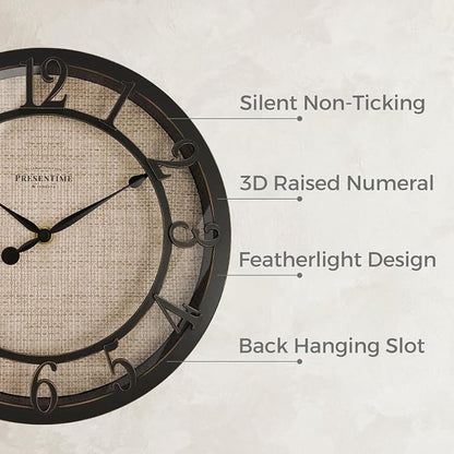 Presentime & Co 10" Farmhouse Series Wall Clock, Cottage Style, Faux Burlap - Image 2