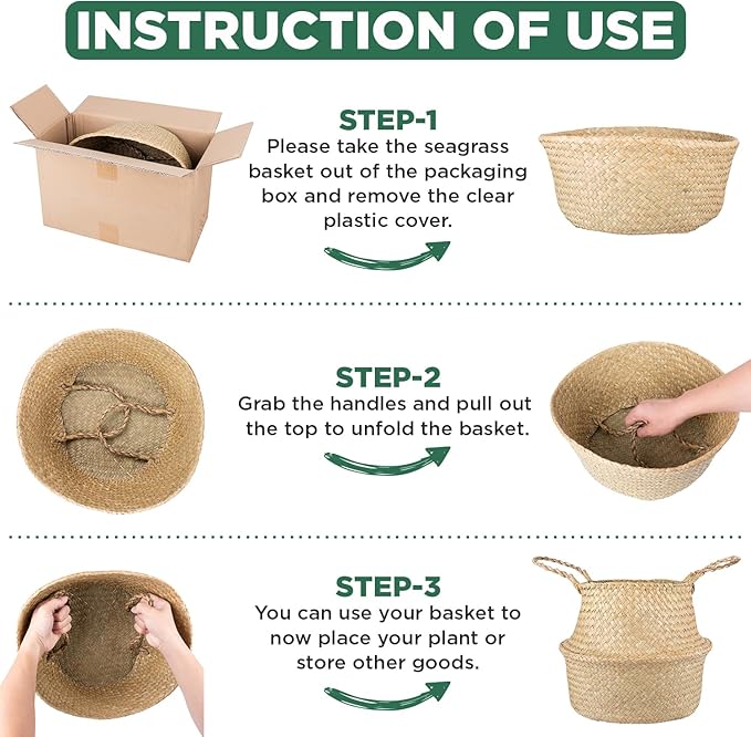 Basket Planter – Woven Seagrass Plant Pot for Tall Indoor Artificial Plants, Wicker Rattan Planters for Boho Decor 9-10 Inches (Black Bottom, Large)