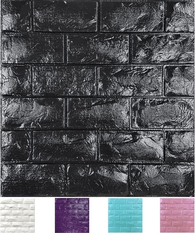 11PCS 3D Wall Panels Peel and Stick Faux Brick Wallpaper Black Self Adhesive by Yutianli