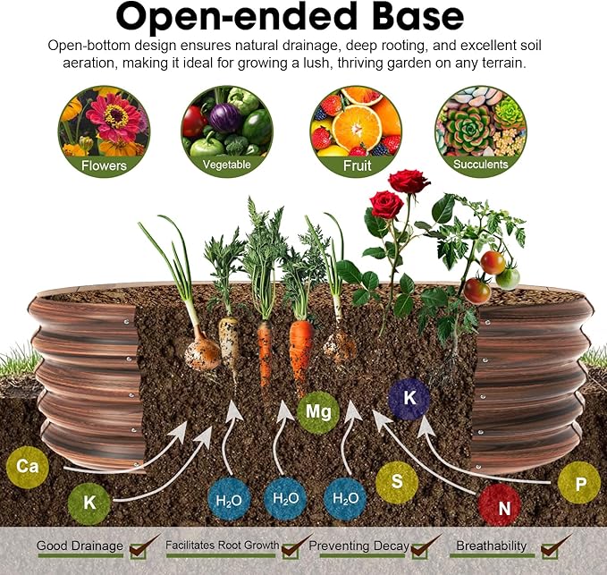 4x2ft Oval Galvanized Raised Garden Bed Kits 16" Tall Outdoor Large Metal Modular Planter Box 9-in-1 Raised Beds for Gardening,Vegetables,Fruits,Flowers & Herbs (Brown)