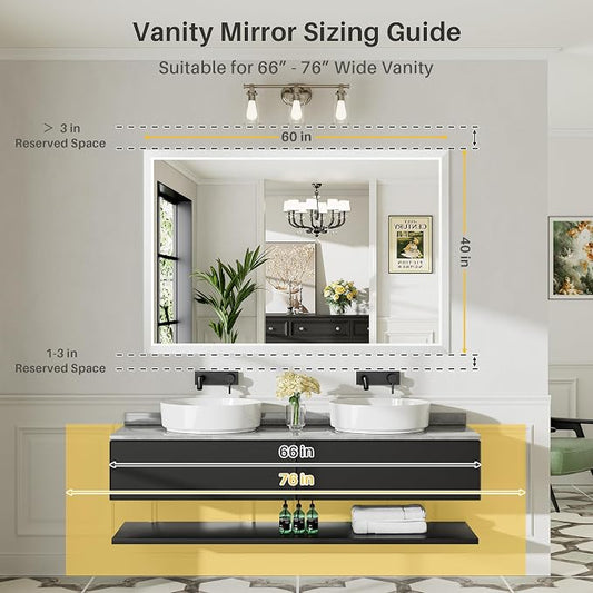 60x40 Inch White Bathroom Mirror - Image 2