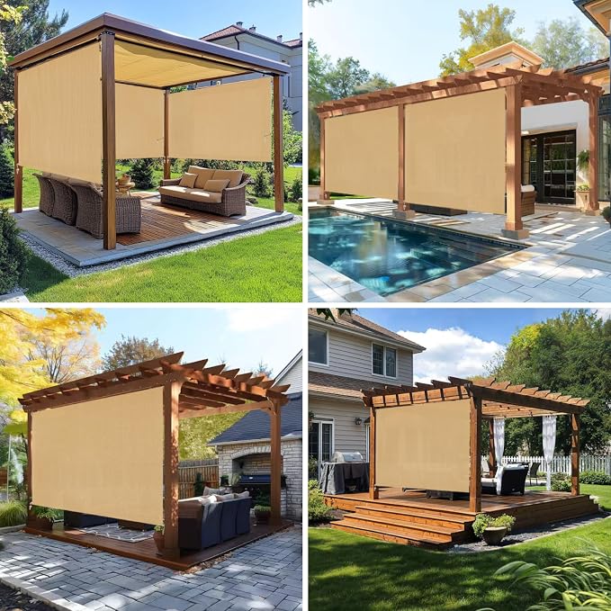 7'W x 8'H Sesame Patio Shades Roll up Outdoor Roller Shade Crank Wand Blind - Image 5