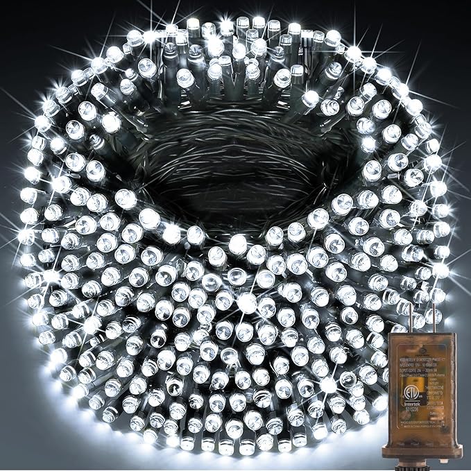 KNONEW 600ft 1500 LED Christmas String Lights Outdoor Green Wire 8 Modes & Timer Fairy Light Plug in Waterproof Patio Lights for Xmas Yard Tree Wedding Party Holiday Decorations (Cool White)