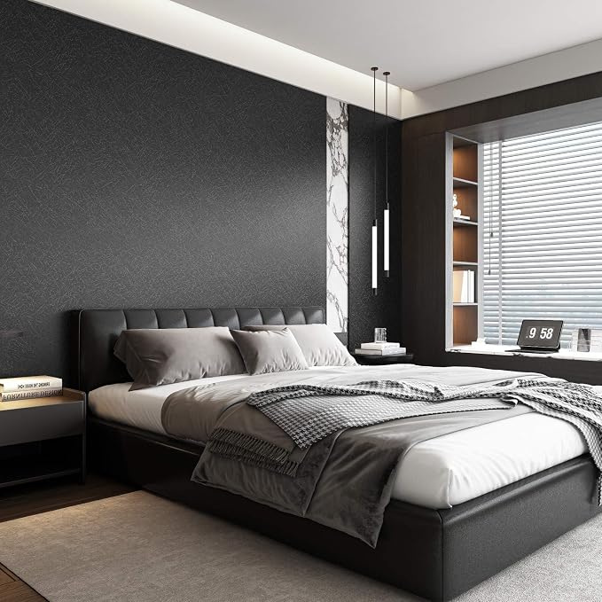 Abyssaly 35.4" x 118" Black Silk Wallpaper Peel and Stick Embossed Self - Image 4