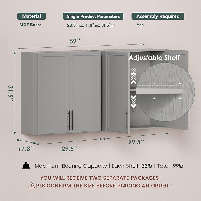 FIMELLO 59" Wall Cabinets for Laundry Room - Image 2