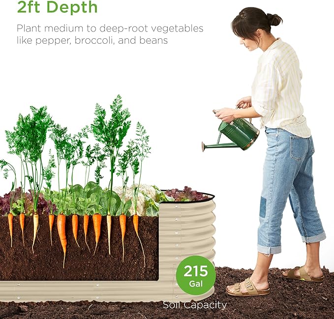 Best Choice Products 8x2x2ft Metal Raised Garden Bed, Oval Outdoor Deep Root Planter Box for Vegetables, Herbs w/ 4 Support Bars, 215 Gal Capacity - Beige