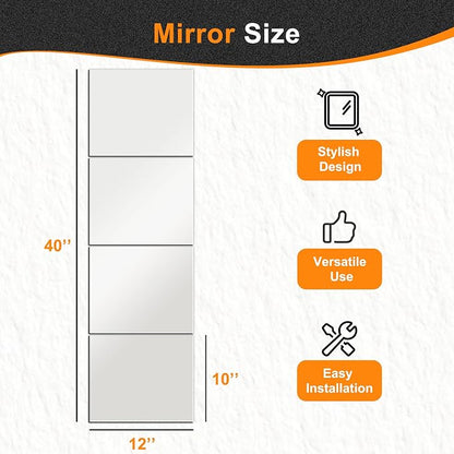 Delma Frameless Mirror Tiles 12"x10"x4 Pcs Wall Mounted, Shatter Resistant Full - Image 3