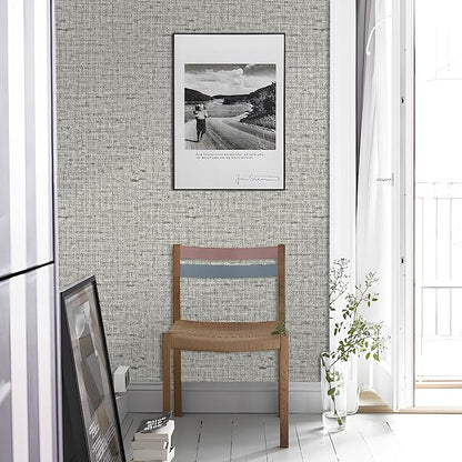Grey Grasscloth Wallpaper Peel and Stick Contact Paper 15.75"x118.11" Textured - Image 7