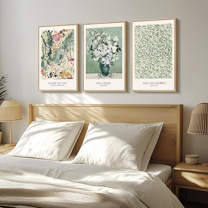 Framed Large Van Gogh Wall Art for Living Room, 3 Pieces Vintage Sage Green - Image 2