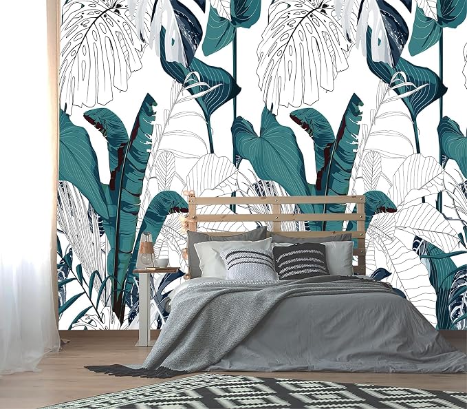 XMPMBM-Modernity Simple Geometrical Banana Leaf Fabric Wallpaper Abstraction by XMPMBM-Wallpaperthatwontpeeloff