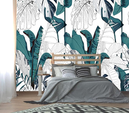 XMPMBM-Modernity Simple Geometrical Banana Leaf Fabric Wallpaper Abstraction by XMPMBM-Wallpaperthatwontpeeloff