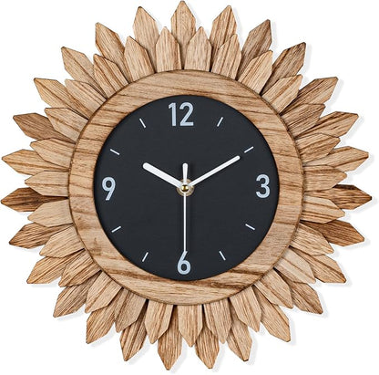 Honiway Wall Clock Battery Operated 12 in Rustic Wood Boho Sunburst Decorative by Honiway